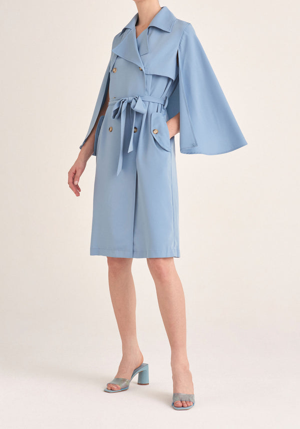 Paisie Cape Sleeve Trench Coat in Light Blue